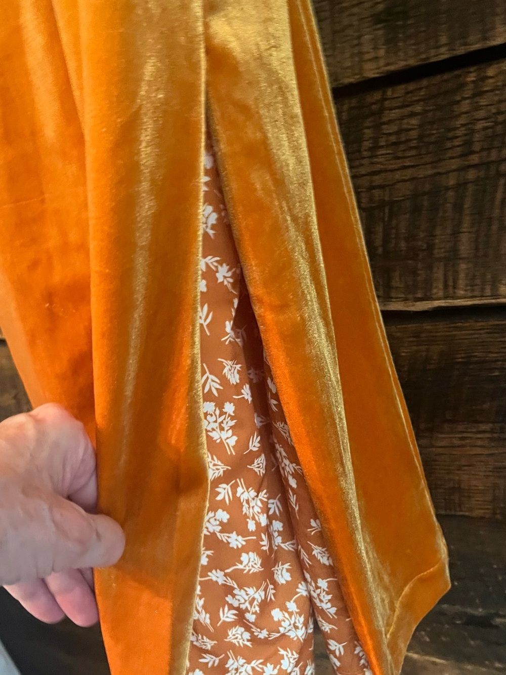 Skies Are Blue boho velvet duster coat, lined, pockets brown gold small collared - Picture 5 of 6